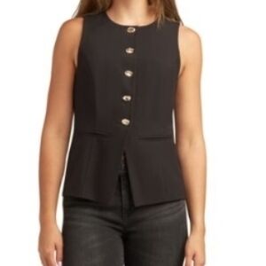 BCX Sleeveless Black Button-Front Women's Top SMALL